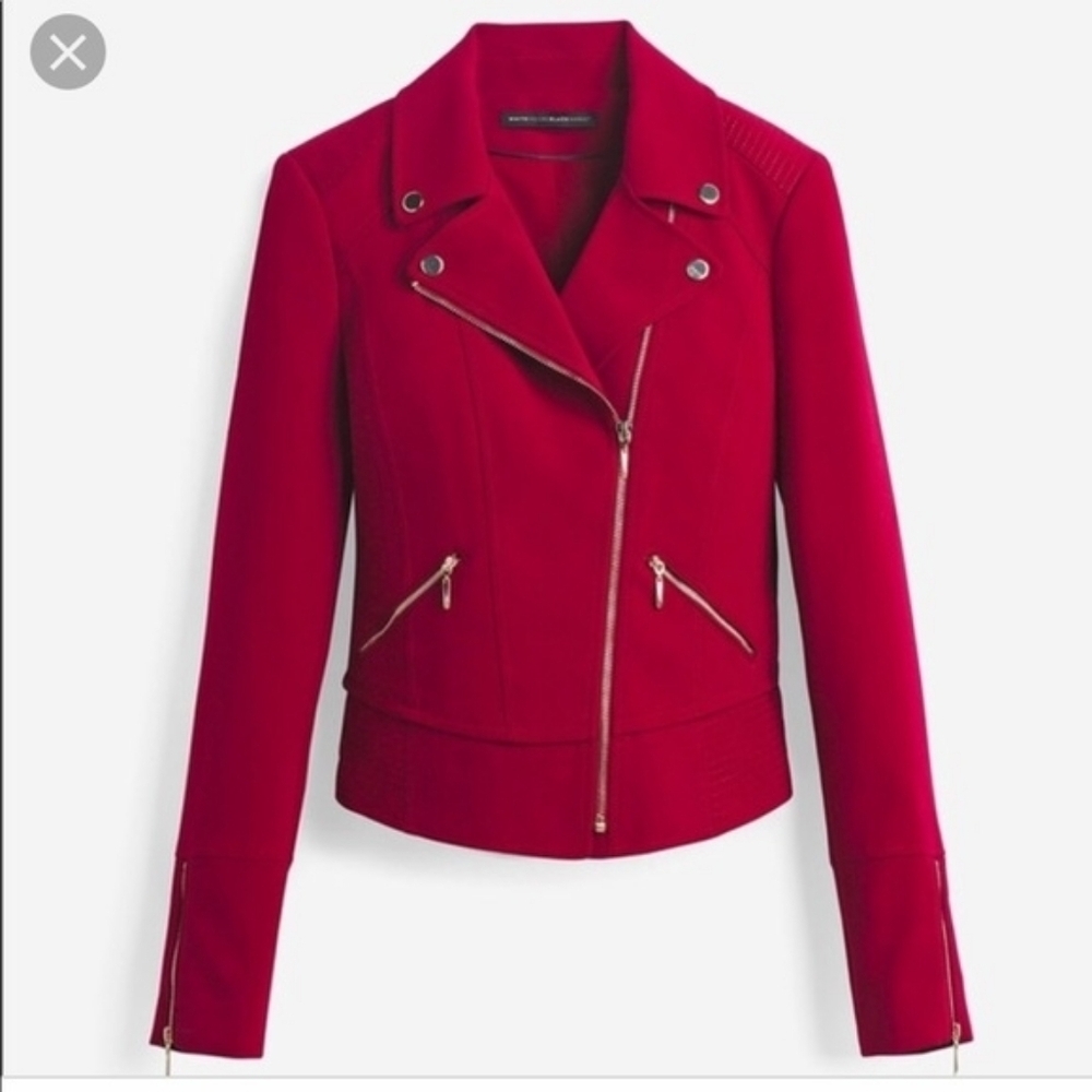 WHBM Red Moto Jacket Zip Front Stretch Biker Blazer Women Size 0